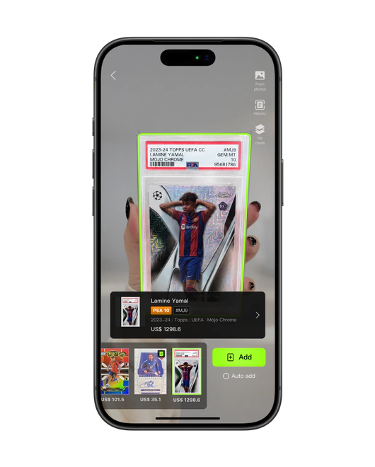 iCard Club sports card scanner identifying a card from a photo