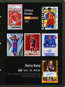 Digital sports card album featuring Cristiano Ronaldo, Harry Kane and other players